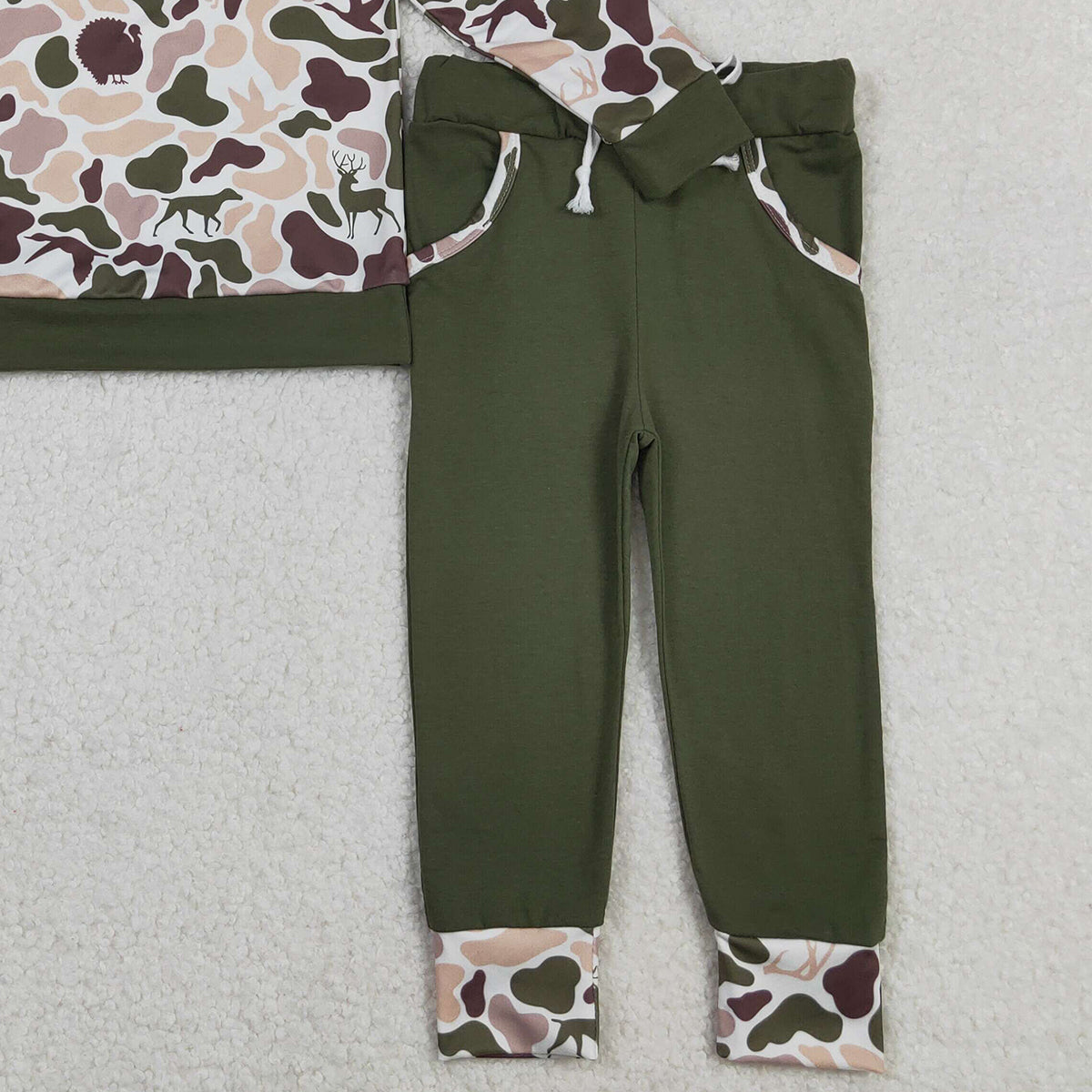 11.14 RTS NO MOQ （In stock）BLP1338 Embroidery Mama's Boy Baby Boys Deer Ducks Camo Pockets Jogger Clothes Sets