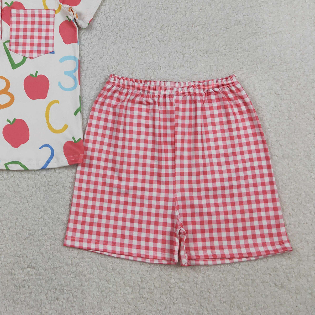 3.28 RTS NO MOQ （In stock）BSSO1913 ABC apple polo shirt plaid shorts boys back to school set