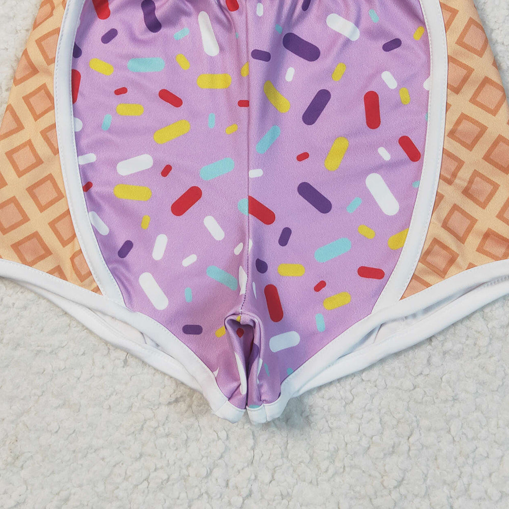 7.15 SS0572RTS NO MOQ Baby Girls Shorts Baby Girls Purple Ice-cream Drip Yoga Shorts Bottoms