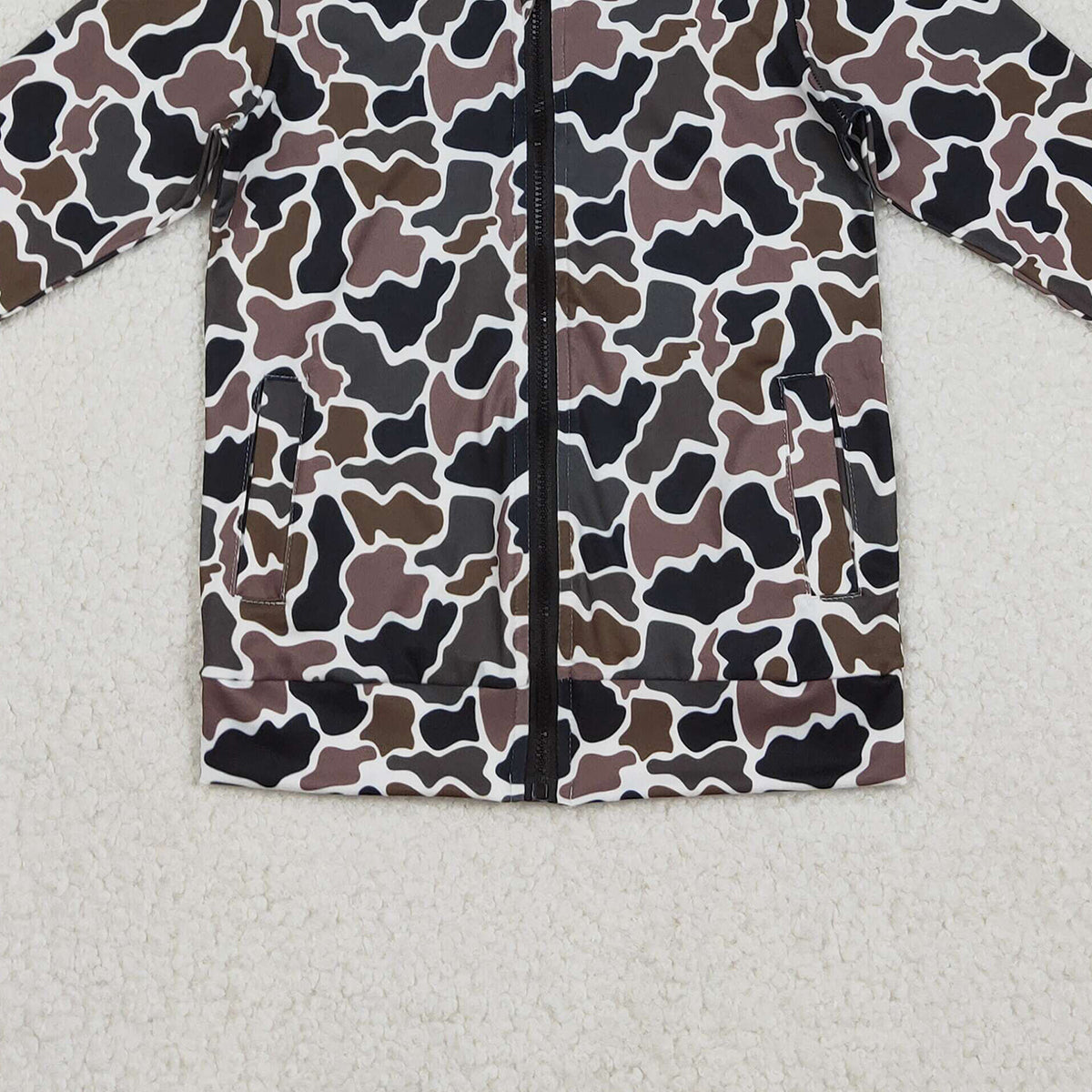 12.13 RTS NO MOQ （In stock）BT1382 Baby Boys Southern Dark Brown Camo Pockets Zipper Hoodie Jackets Top