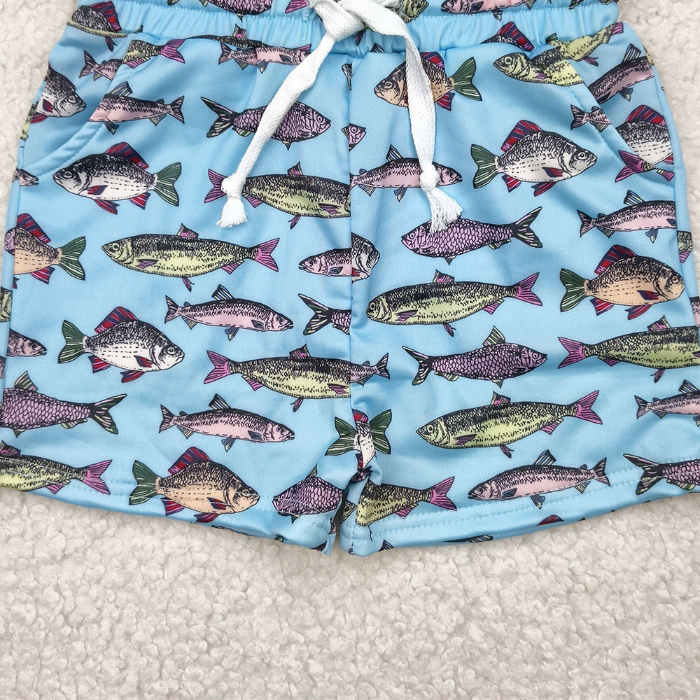 S0542RTS NO MOQ Baby Boys Summer Swimsuits Blue fish kids boys summer swim trunks
