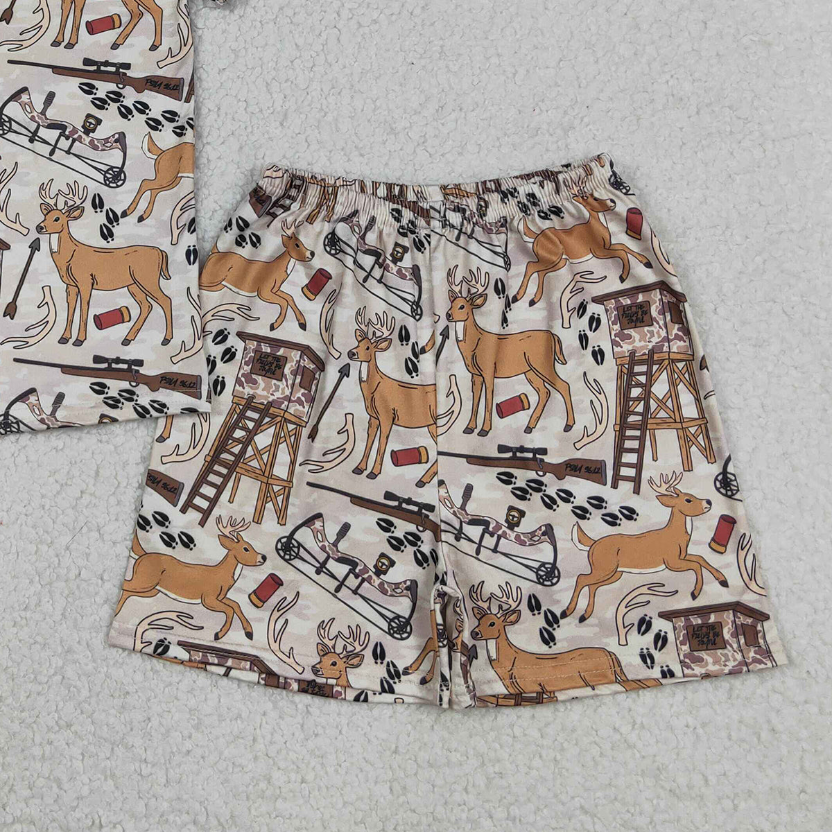 BSSO1559 RTS NO MOQ （In stock ）Short sleeves deer print kids boys summer clothes