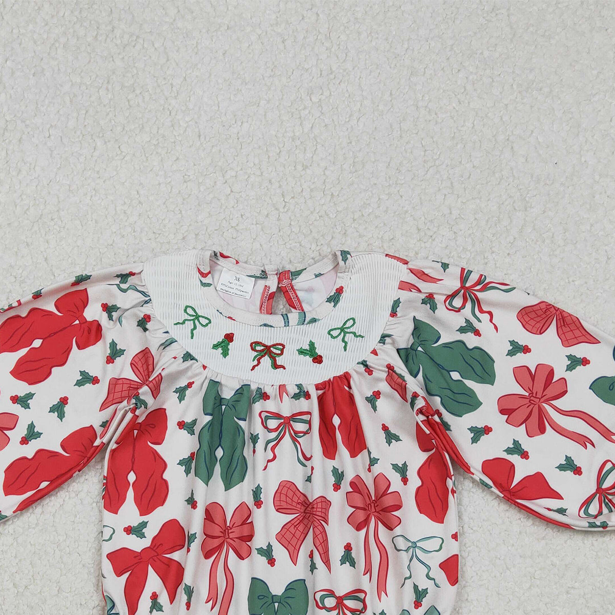 10.27 RTS NO MOQ （In stock）LR2217 Baby Girls Winter Rompers Smocked Baby Girls Bows Holly Bows Plaid Christmas Ruffle Rompers