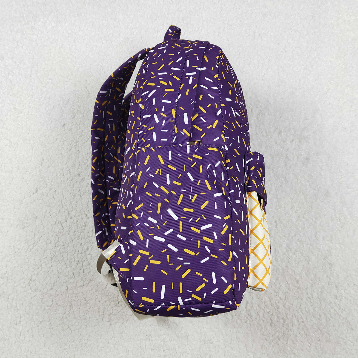 11.7 RTS NO MOQ （In stock）BA0327 Baby Kids Purple Sprinkles Team Zipper School Back Bags  13*5*17 inches