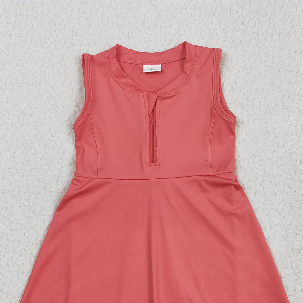 7.14  GSD2091RTS NO MOQ Baby Girls Summer Yoga Dress Baby Girls Coral Yoga Zip Active Wear Skort Knee Length Dresses