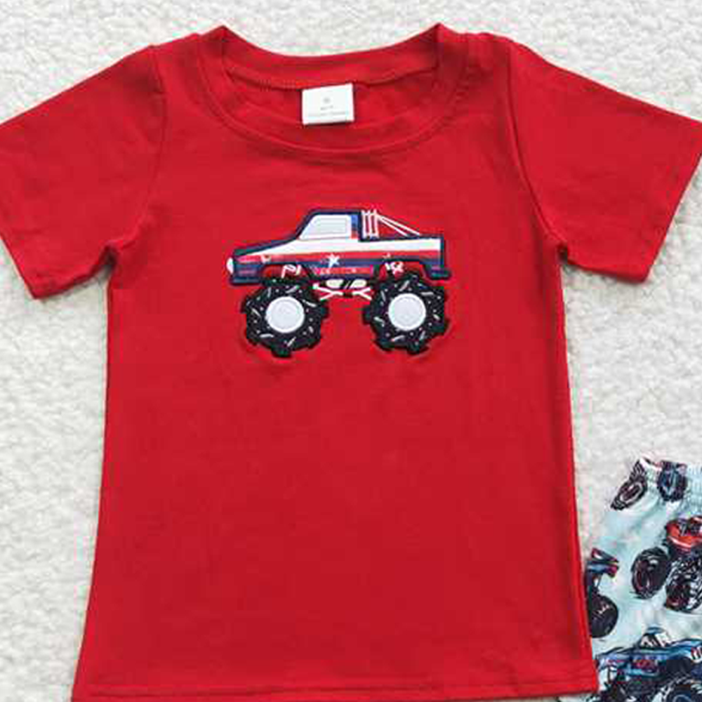 BSSO0185 RTS NO MOQ Baby Boys Summer Boys Outfits Embroidery Baby Boys Tractor Summer Shorts Sets