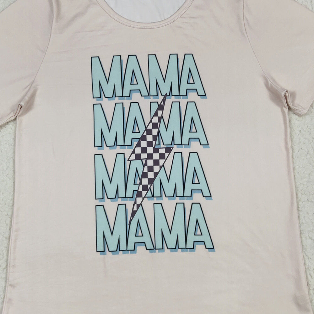 RTS NO MOQ （In stock） GT1019 Adult Women's Summer Tops Adult Women Short Sleeves MAMA Lightning Tee Shirts Tops