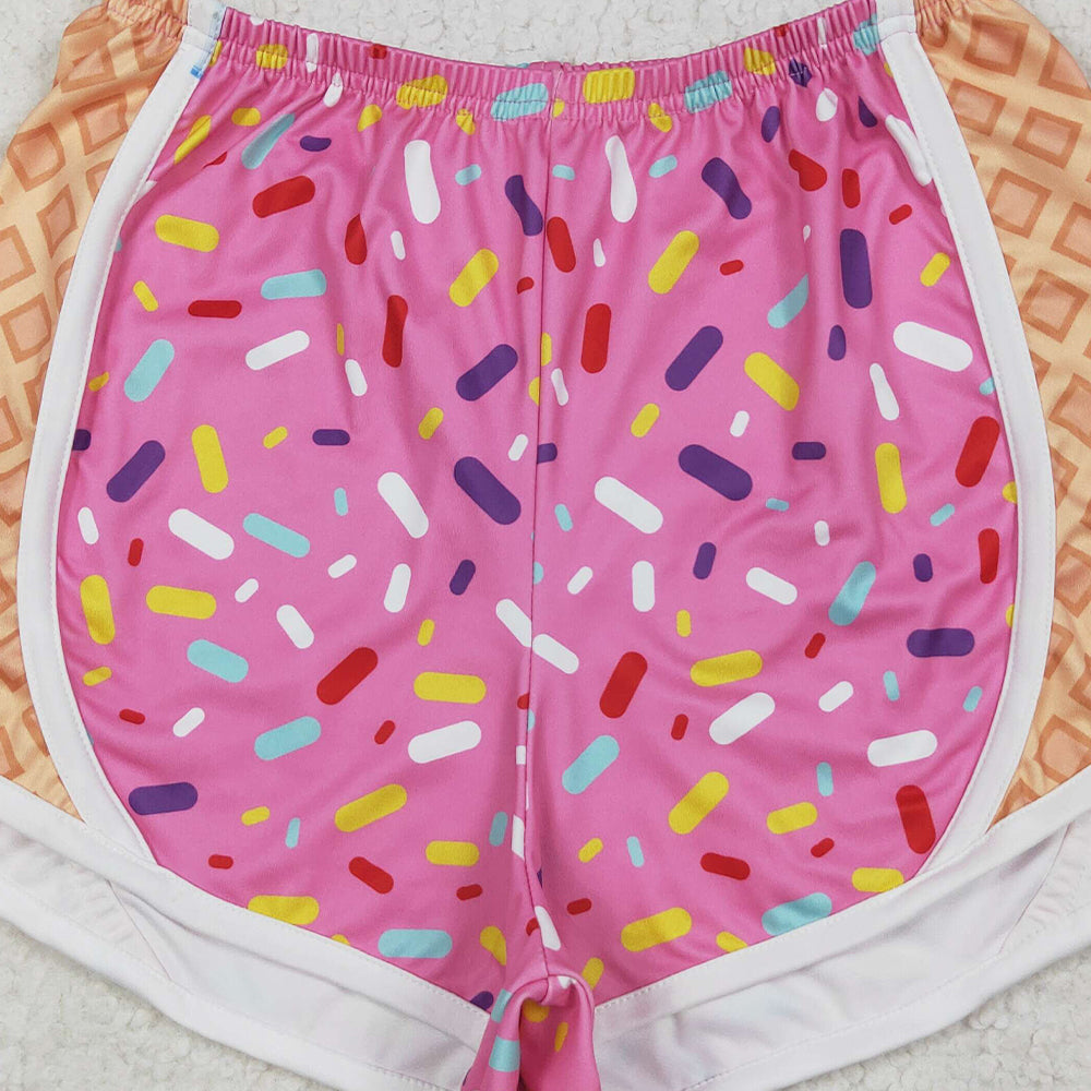 7.06 SS0574RTS NO MOQ Adult Women's Yoga Pants Adult Women Pink Ice-cream Drip Yoga Shorts Bottoms