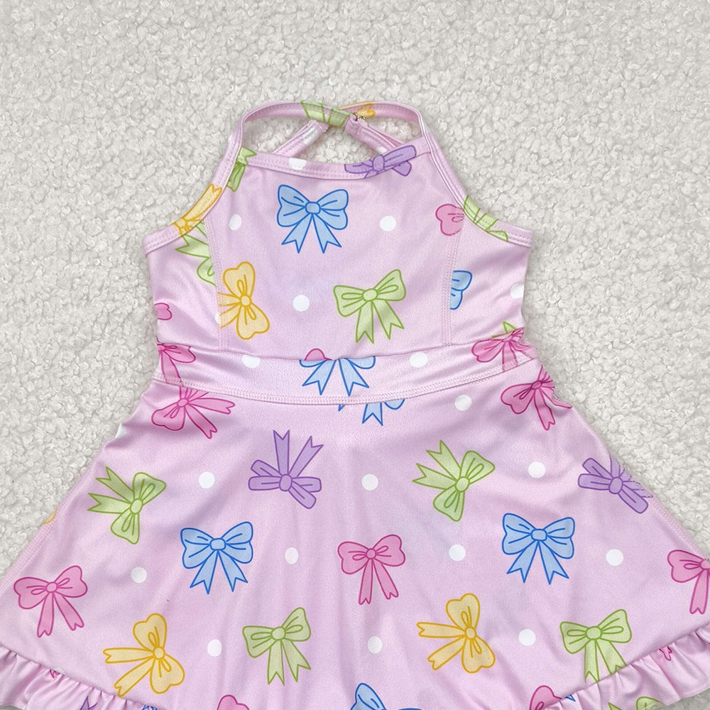 4.09 GSD2294RTS NO MOQ Baby Girls Summer Dress Straps pink polka dots bow ruffle kids girls athletic dress