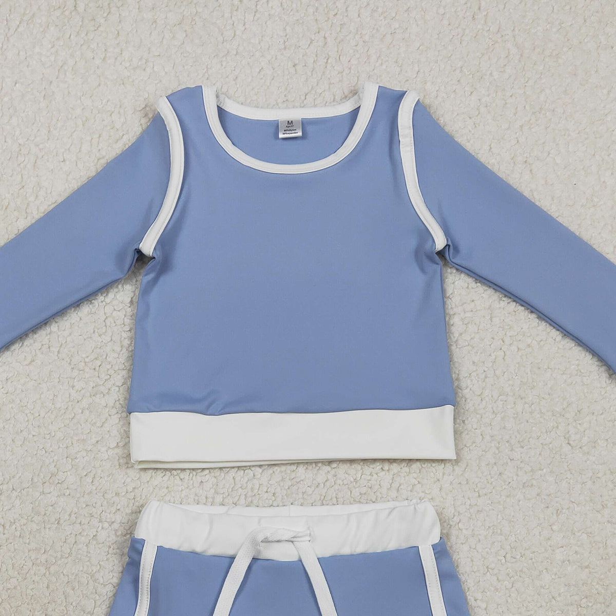 1.31 RTS NO MOQ （In stock）GLD1483 Baby Girls Blue Long Sleeve Top Skirts Shorts Yoga Active Clothes Sets