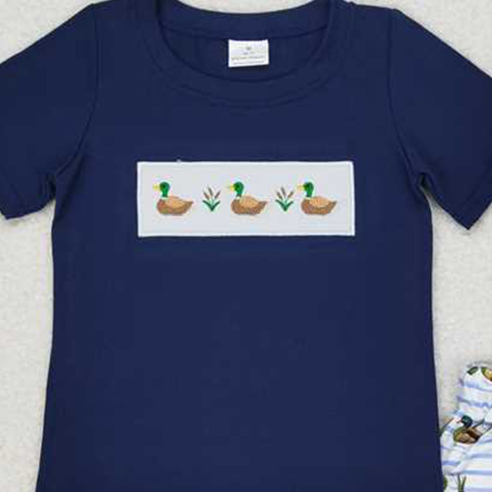 5.16  BSSO0884  RTS NO MOQ Short sleeves duck top stripe shorts kids boys clothing