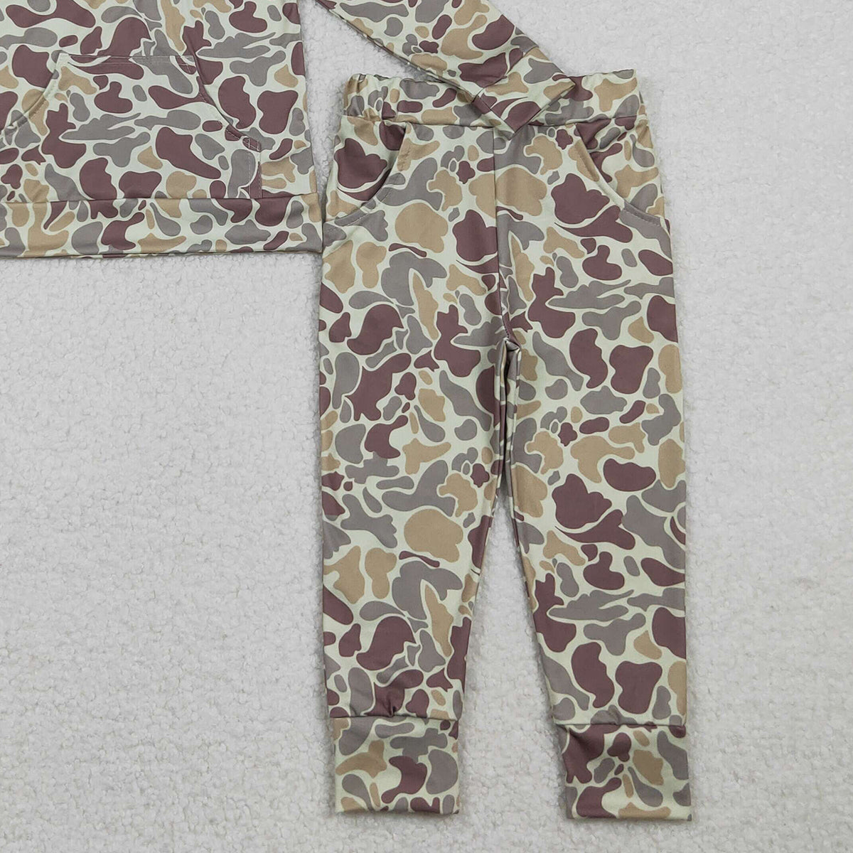 10.28 RTS NO MOQ （In stock）BLP1266 Baby Boys Winter Outfits Baby Boys Khaki Camo Hoodies Pockets Legging Pants Hunting Clothes Set