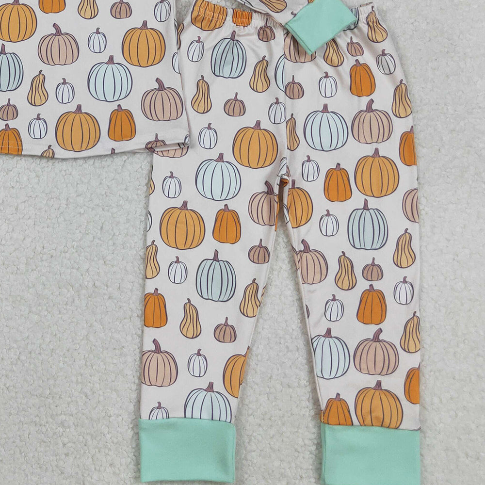 RTS NO MOQ （In stock）BLP1222 Baby Boys Winter Outfits Long Sleeve Pumpkin Pajamas Fall Comfortable Sleepwear
