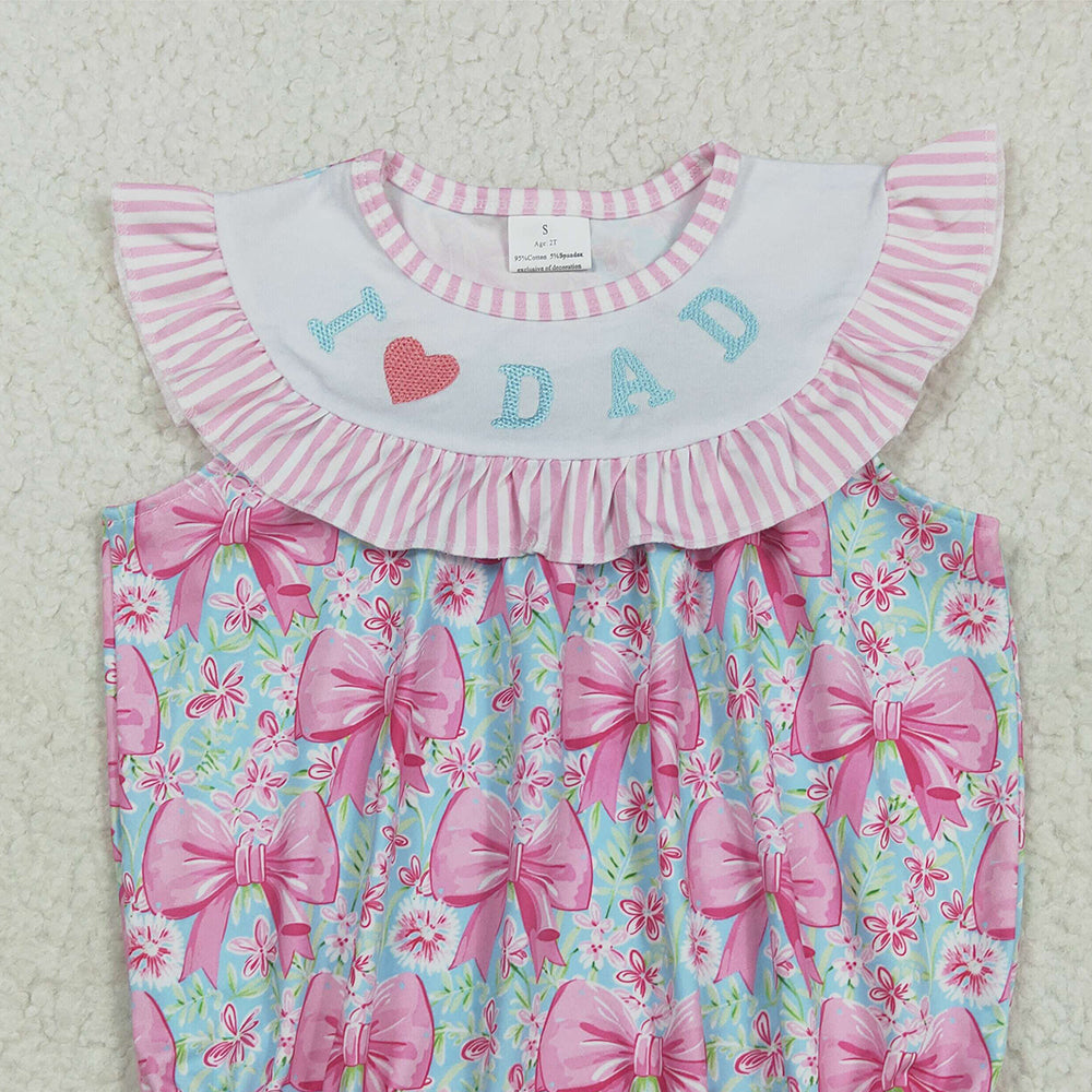 8.11  SR3089 RTS NO MOQ Baby Girls Summer Rompers Embroidery Baby Girls Pink I Love Dad Bows Floral Ruffle Rompers
