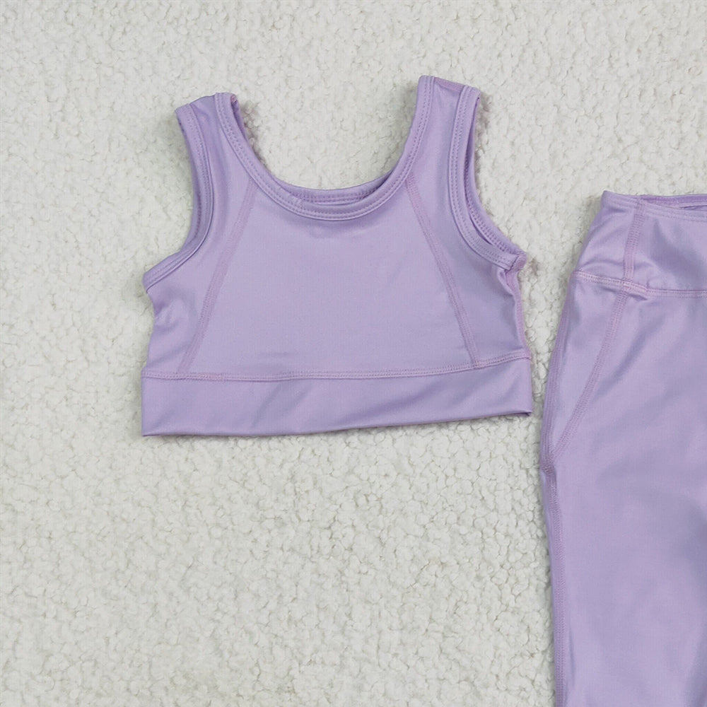 4.15 GSPO2006RTS NO MOQ Baby Girls Summer Yoga Outfits Lavender crop top floral pants kids girls yoga set