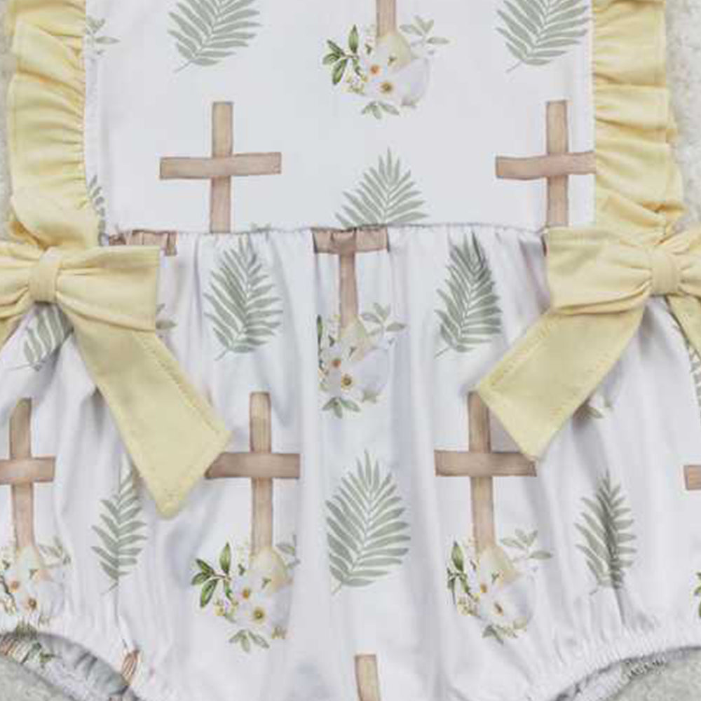 4.18 SR0619 RTS NO MOQ Sleeveless cross he is risen baby girls easter romper
