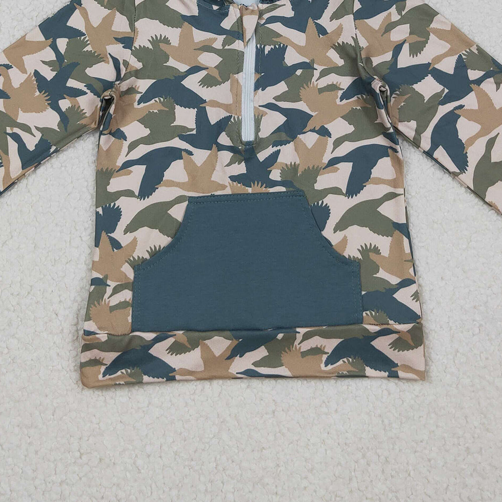 RTS NO MOQ （In stock）BT1301 Baby Boys Long Sleeve Tops Blue Duck Camo Pocket Zipper Southern Hoodies Tops