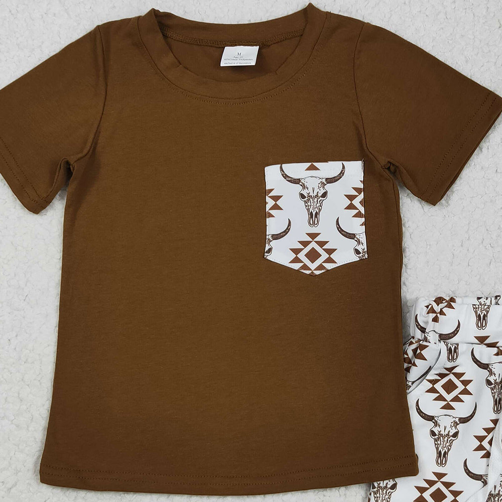 8.25  BSSO1319 RTS NO MOQ Baby Boys Summer Boys Outfits baby boy clothes cow head short sleeve shorts set