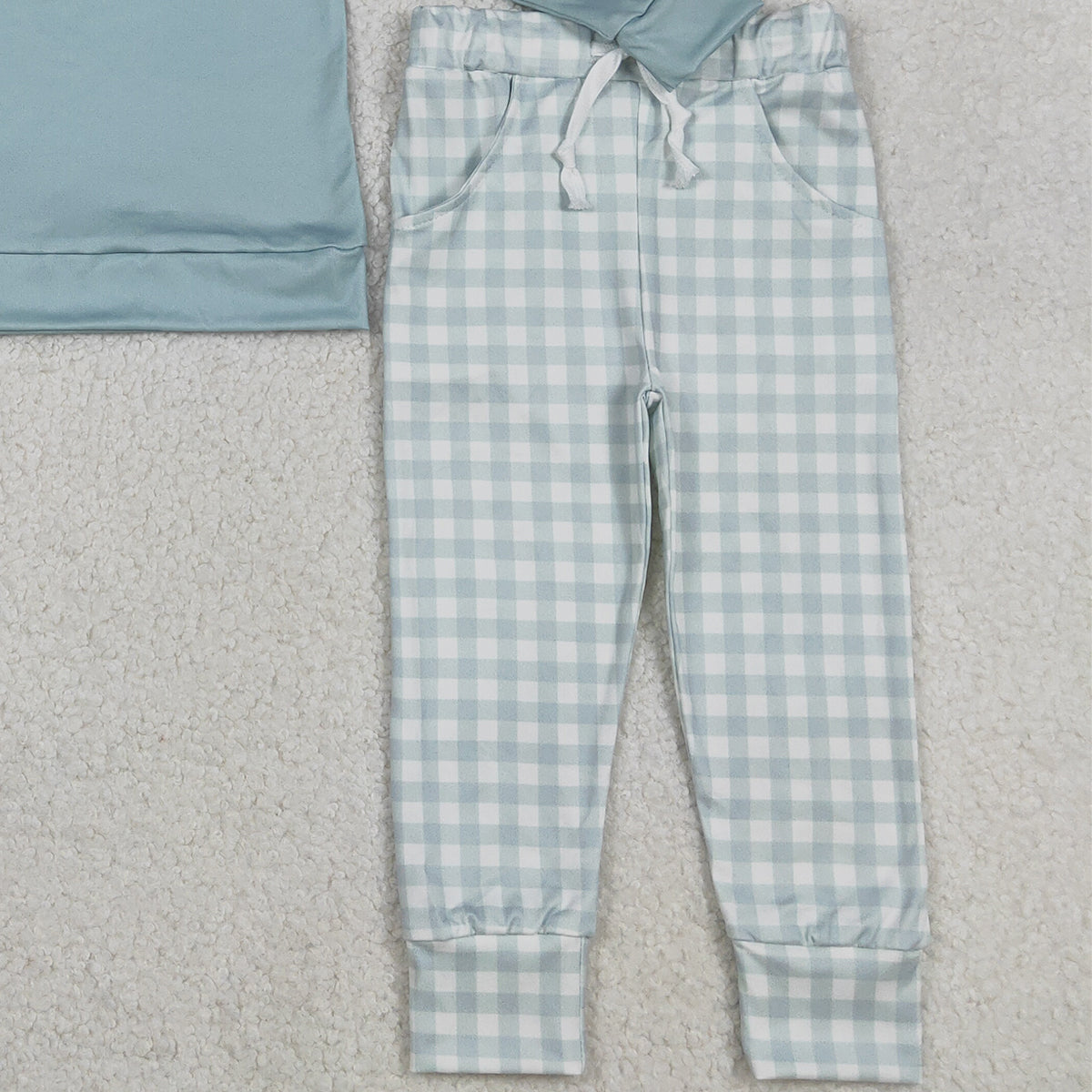 12.8 RTS NO MOQ （In stock）BLP1345 Baby Boys God Is Good Top Checked Pockets Jogger Pants Clothes Sets