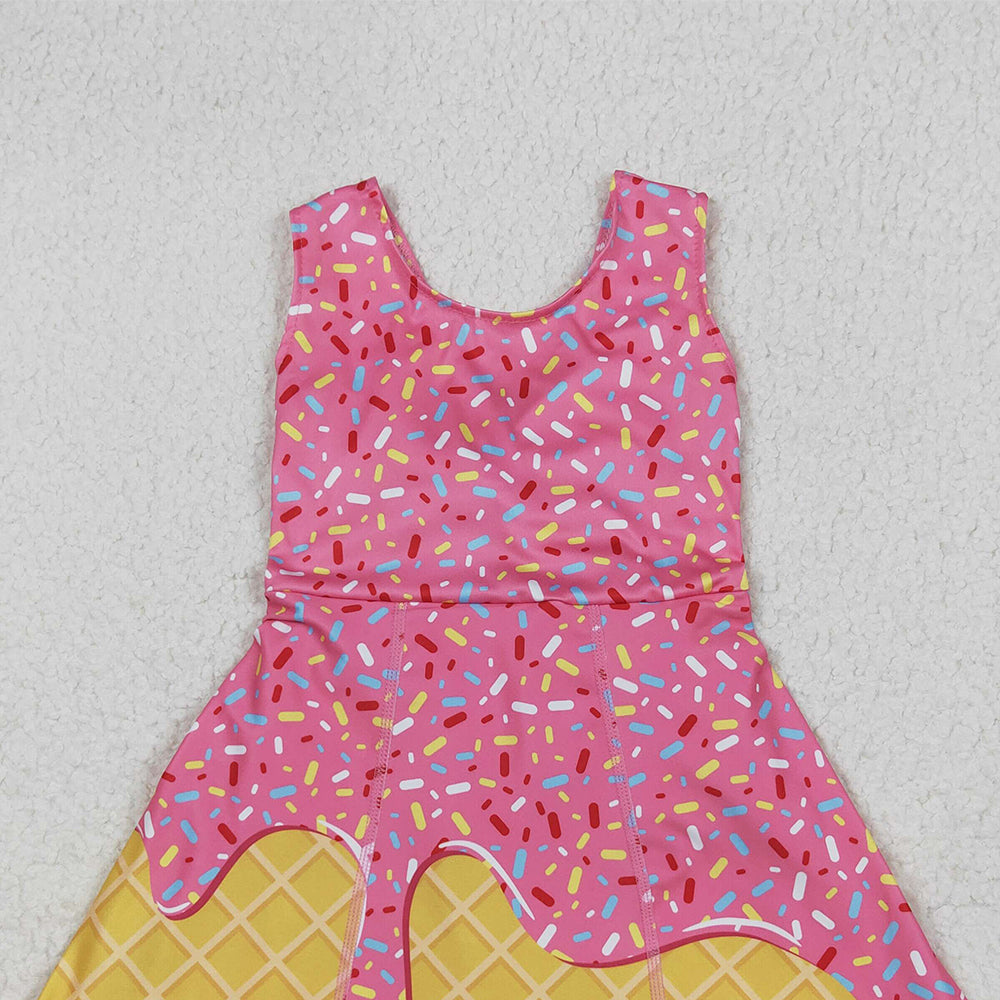 7.05 GSD2417RTS NO MOQ Baby Girls Summer Yoga Dress Baby Girls Pink Ice-cream Drip Yoga Skort Knee Length Dresses
