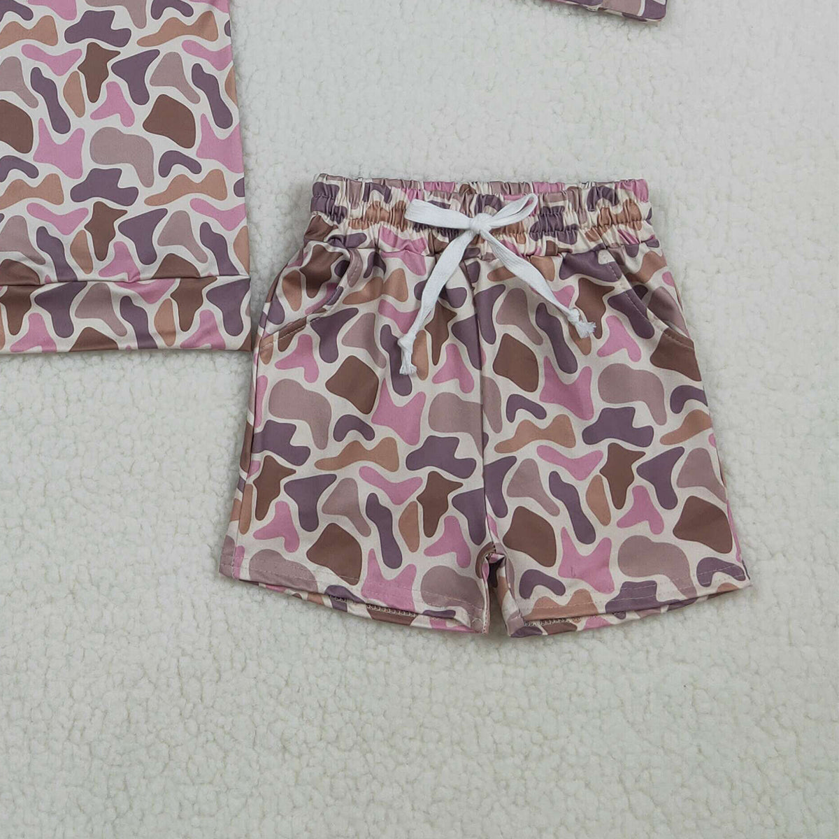 3.25 RTS NO MOQ （In stock）GLS0091 Kids Clothing for Baby Girls Long Sleeve Southern Camo Top Pockets Shorts Clothes Sets