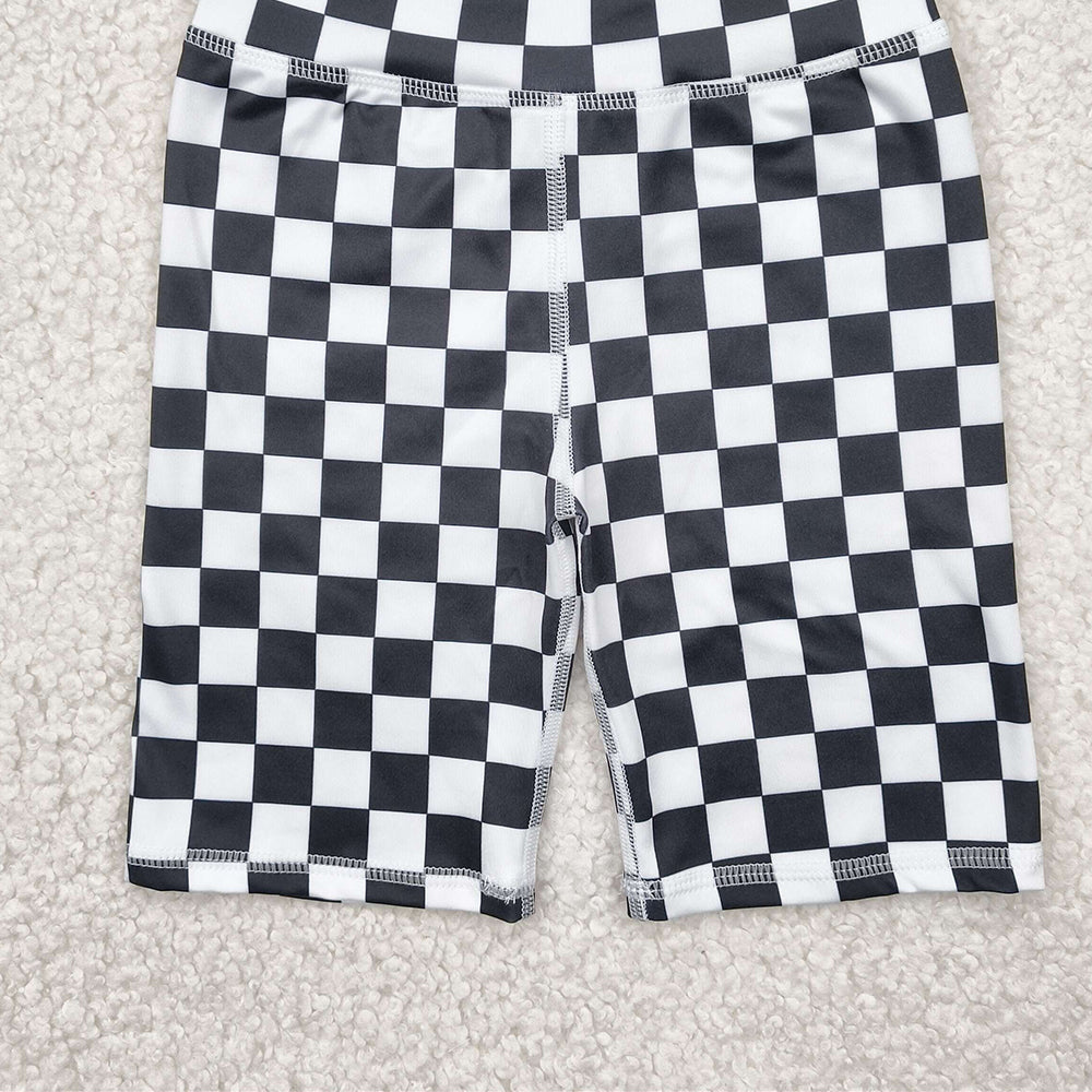 4.15 SS0537 RTS NO MOQ Baby Girls Yoga Shorts High waist black plaid kids girls summer shorts