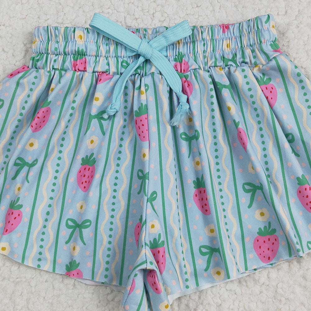 SS0580 RTS NO MOQ Baby Girls Summer Shorts Baby Girls Strawberry Green Bows Summer Shorts Bottoms
