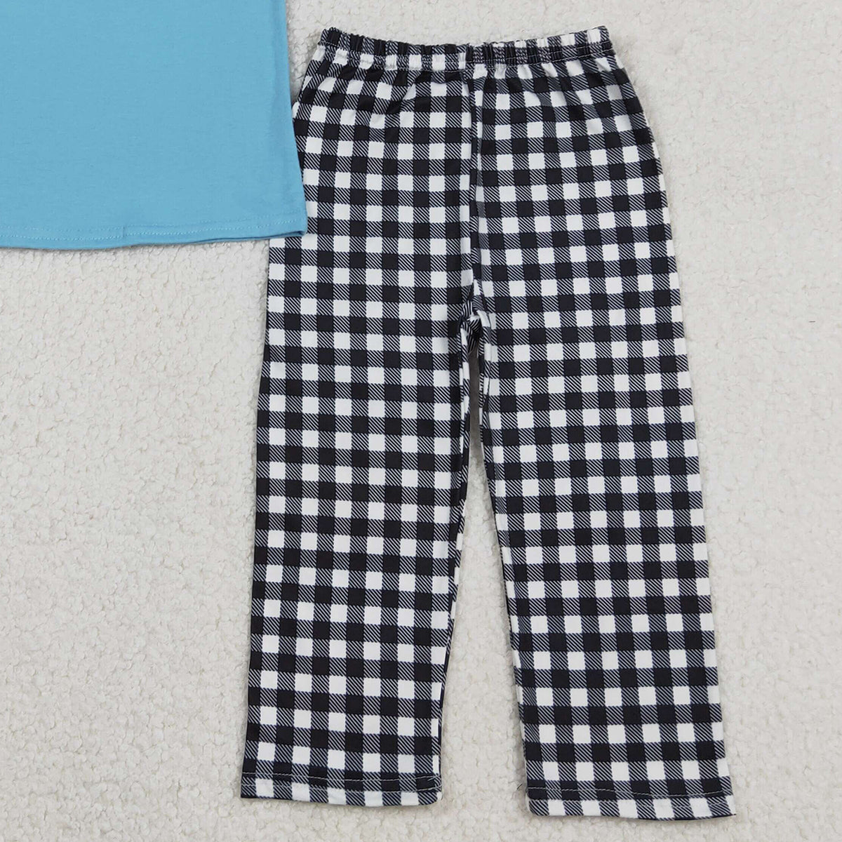 12.11 RTS NO MOQ （In stock）BSPO0622 Embroidery I Love Footballs Baby Boys Checked Pants Team Clothes Sets