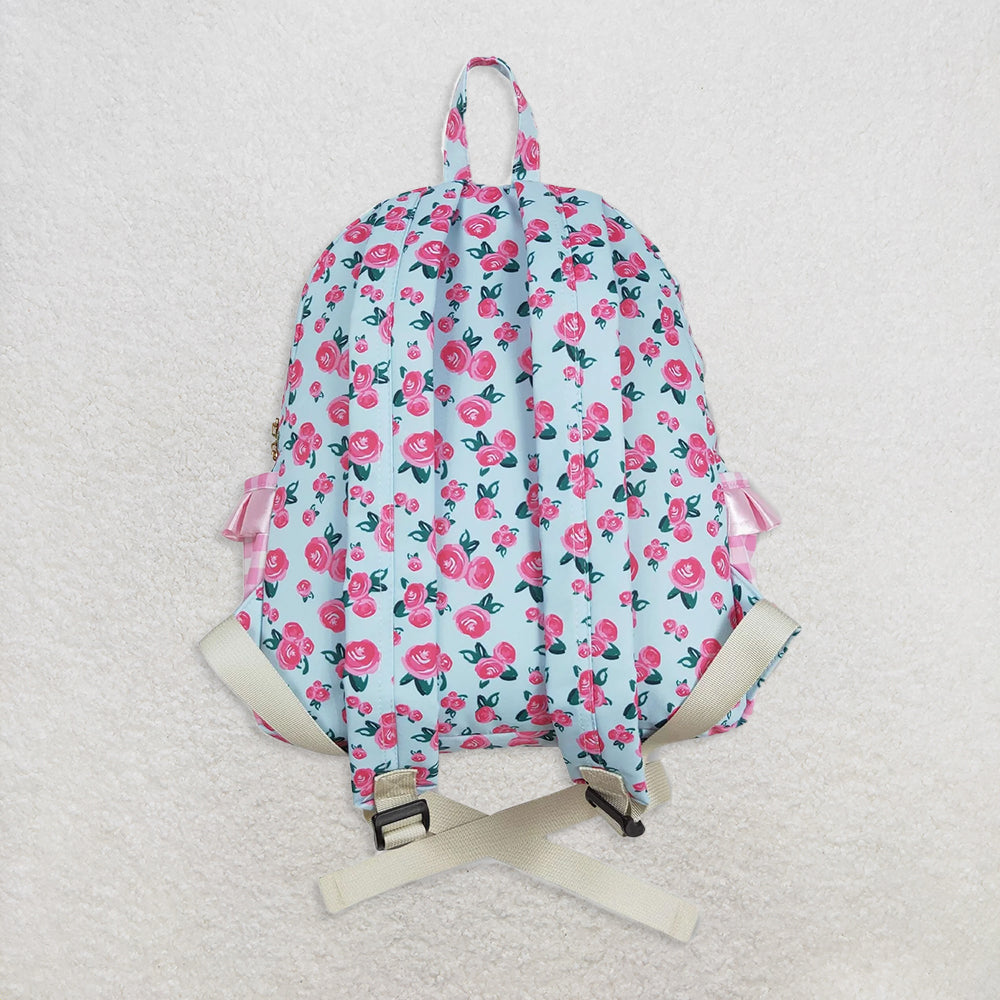 USA Shop (in stock)  BA0217  Baby Kids Girls Pink Flowers Checkered Backpack Zip Back Bags