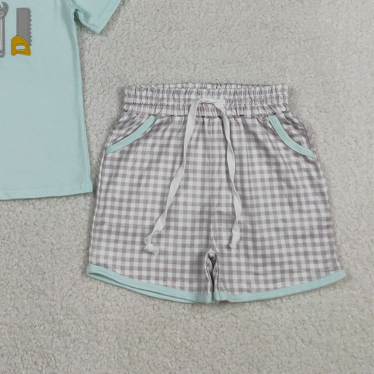 BSSO1666 RTS NO MOQ （In stock ）Short sleeves tools embroidery kids boys summer outfits