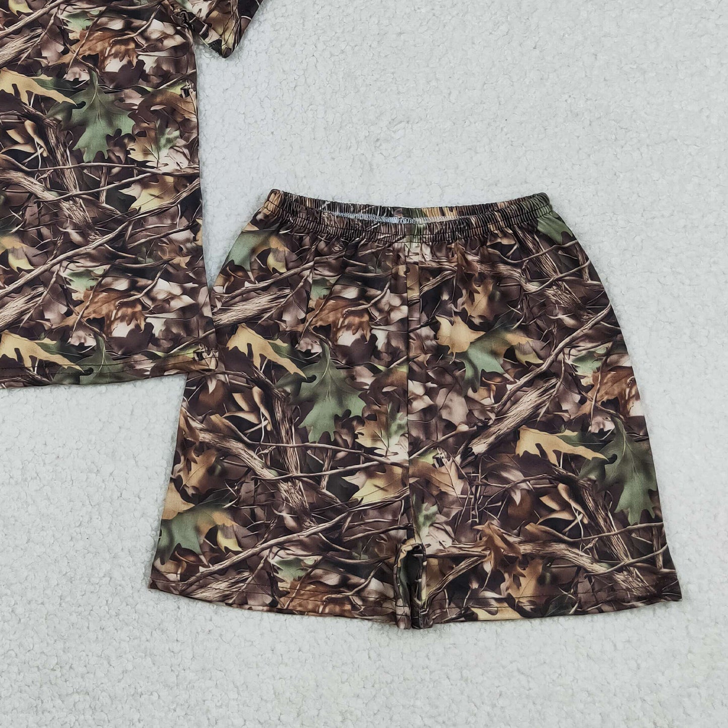 BSSO1929 RTS NO MOQ （In stock ）Short sleeves leaves camo top shorts kids boys pajamas