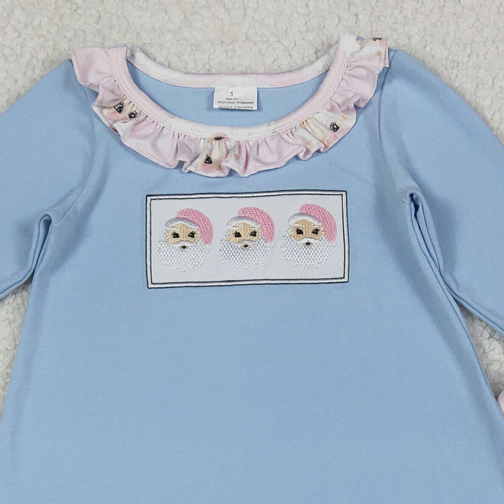 RTS NO MOQ （In stock）GLP1226 Baby Girls Winter Outfits Light Blue Santa Tunic Pants Set Girls Christmas Outfit Holiday Costume Children's Clothing