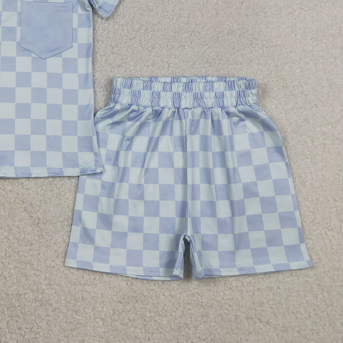 3.6 RTS NO MOQ （In stock）BSSO1753 Children's Fashion Set Baby Boys Dark Green Shirts Top Checked Pockets Shorts Clothes Sets