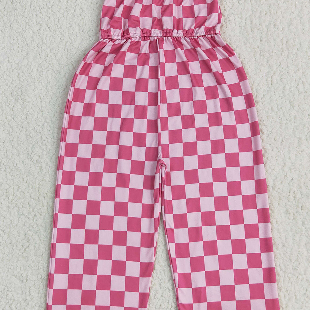 8.27 SR3050RTS NO MOQ Baby Girls Summer Jumpsuits baby girls clothes pink plaid flying sleeve jumpsuit