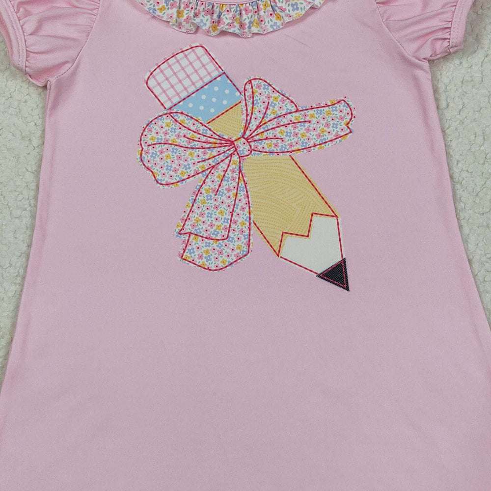8.12  GSD2017RTS NO MOQ Baby Girls Summer Dress Baby Girls Peach Short Ruffle Sleeves Bow Pencil Top Dress