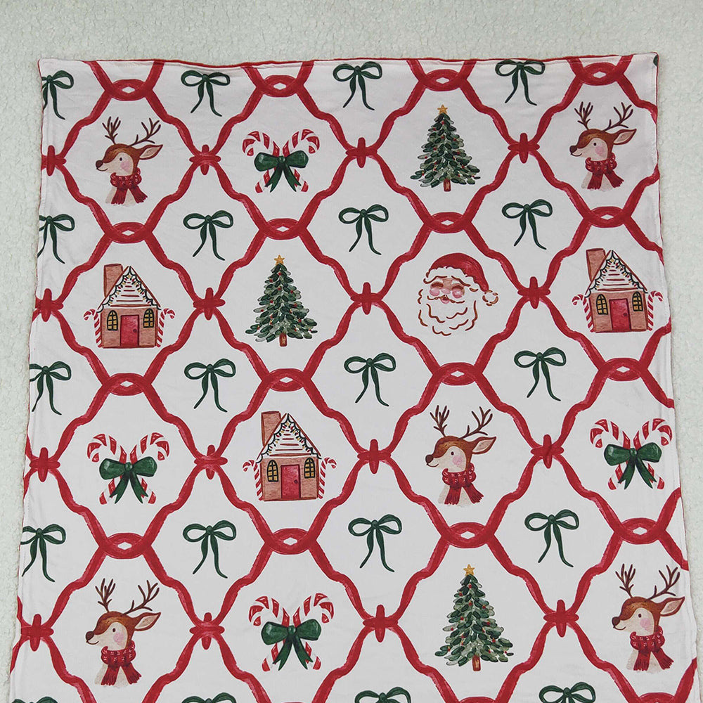 RTS NO MOQ （In stock）BL0219 Baby Blankets Deer Santa Candy Cane Christmas Blankets