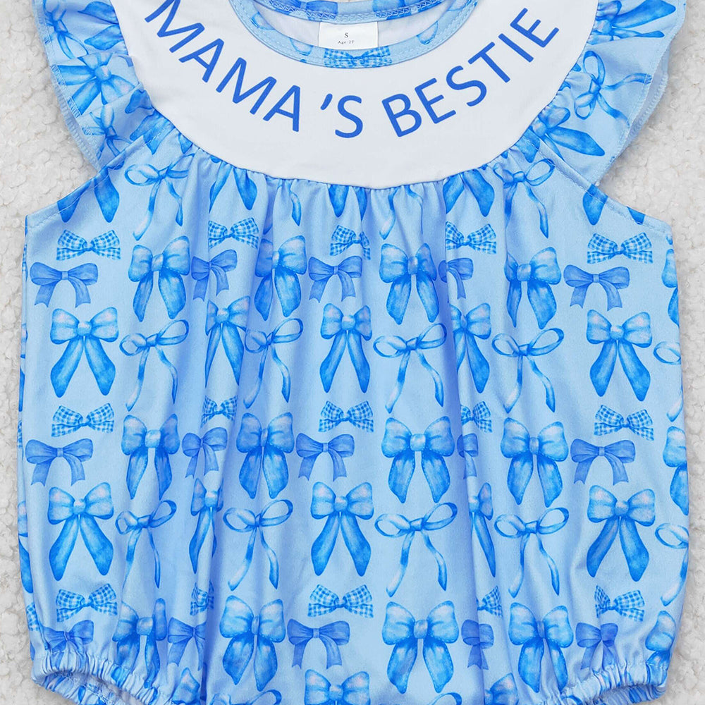 7.19 SR3039 RTS NO MOQ Baby Girls Summer Rompers baby girl clothes MAMA BESTIE blue sleeveless romper
