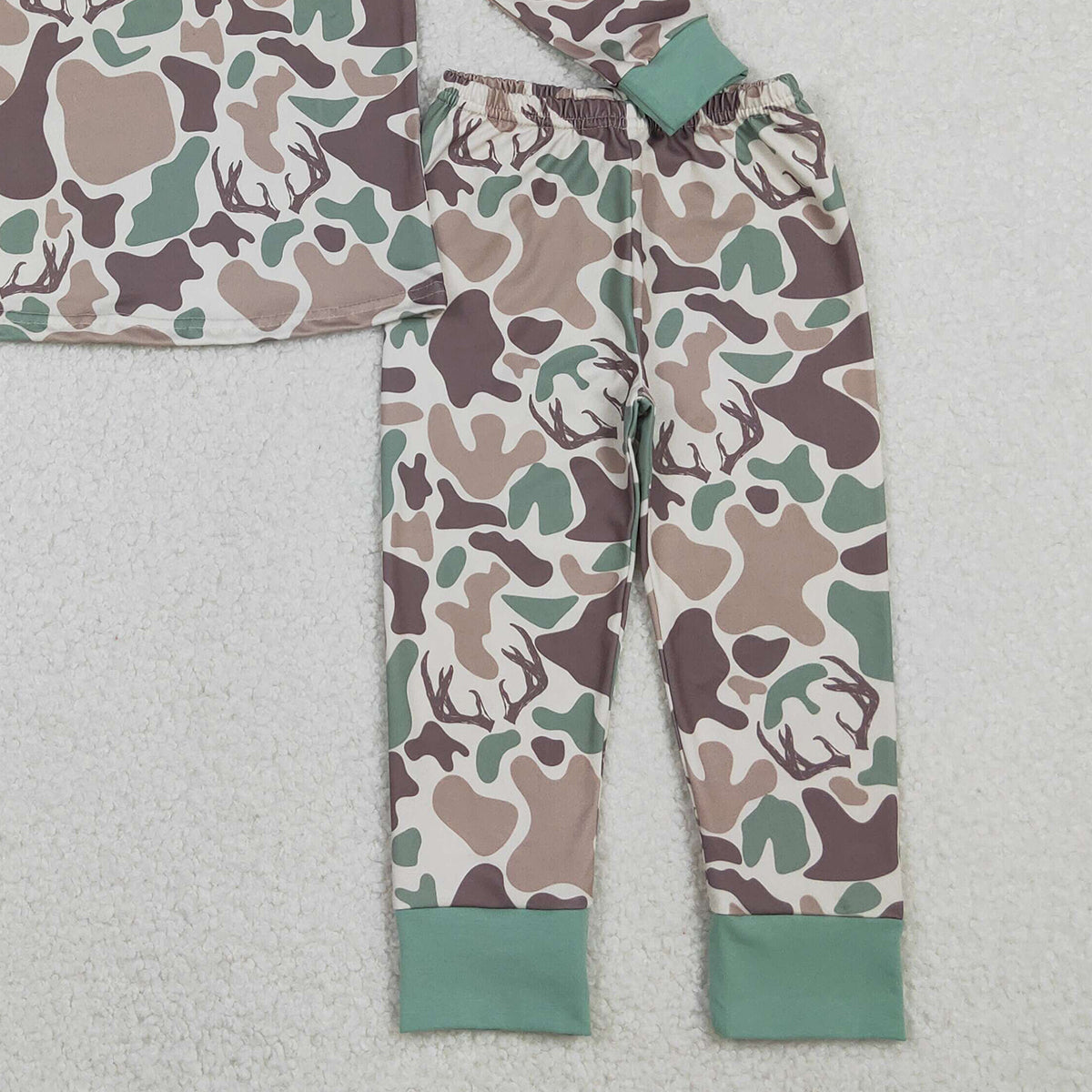 10.29 RTS NO MOQ （In stock）BLP1232 Baby Boys Winter Outfits Baby Boys Brown Deer Camo Top Pant Hunting Pajamas Set