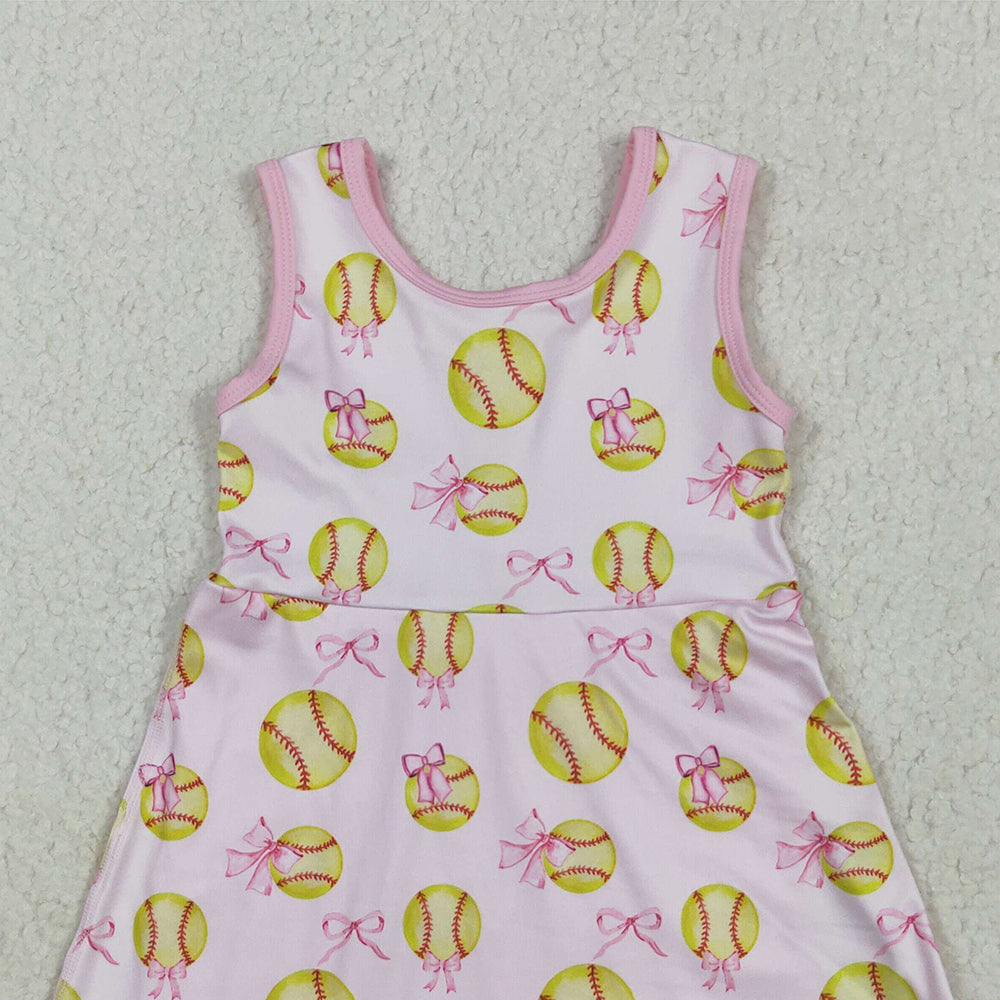 GSD2048RTS NO MOQ Baby Girls Summer Yoga Dress Kids Girls Sleeveless Softball Bow Active Wear Dress - Lightweight Comfortable Girls' Sportswear