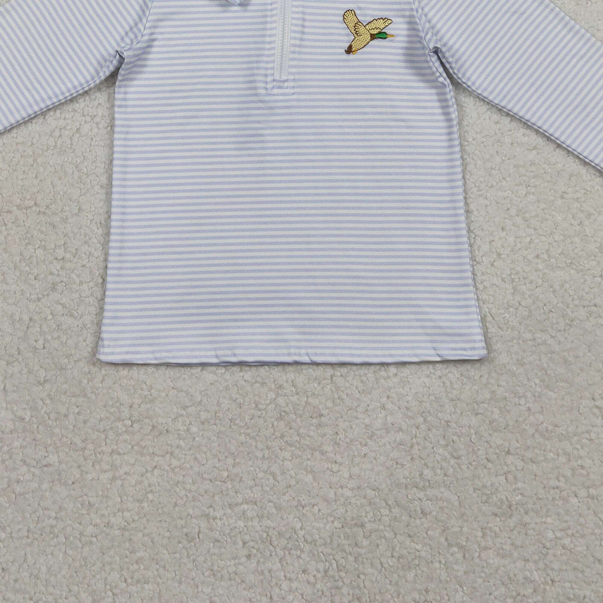 1.12 RTS NO MOQ （In stock）BT1638  Embroidery Ducks Baby Boys Grey Stripe Hunting Zip Pullovers Top