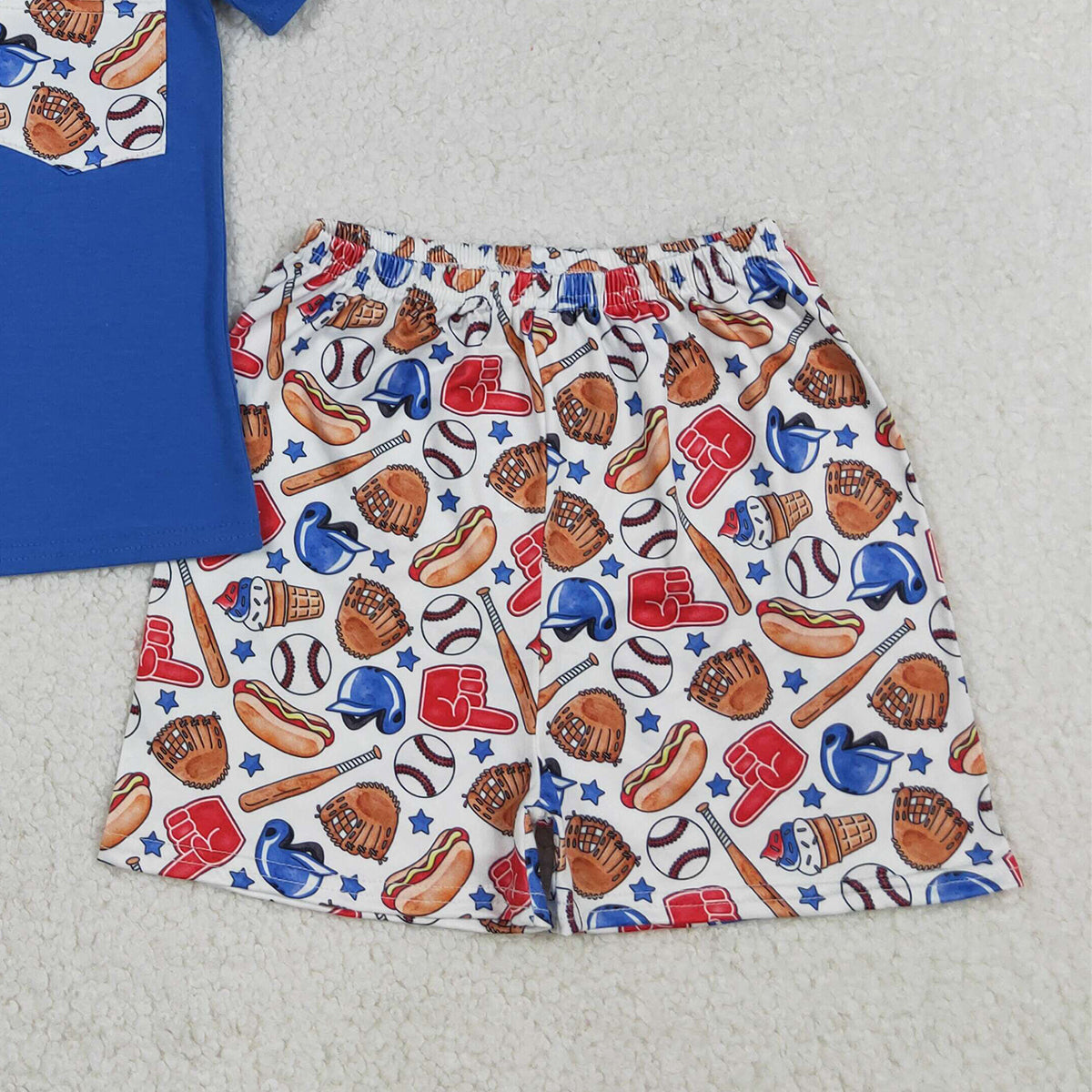 4.14 BSSO1922 RTS NO MOQ （In stock ）Short sleeves pocket top baseball shorts kids boys outfits