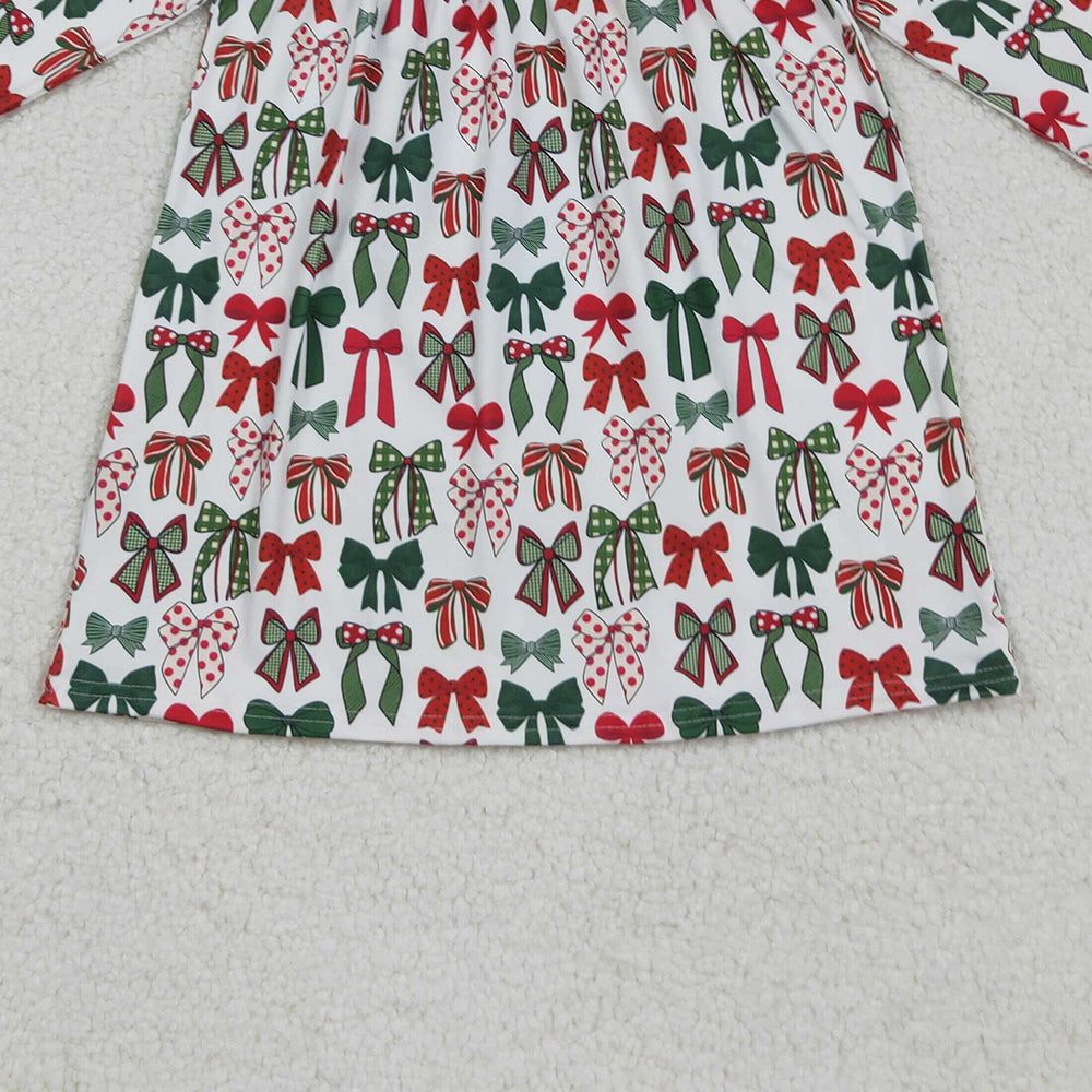 RTS NO MOQ （In stock）GLD1237 Baby Girls Winter Dress Baby Girls Green Red Bows Plaid Christmas Knee Length Dresses
