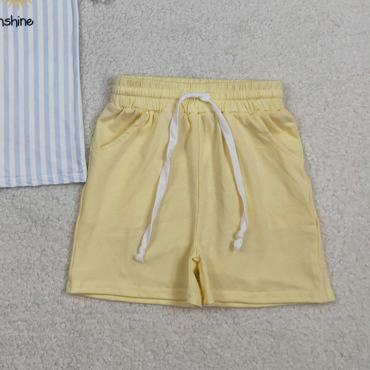 2.4 RTS NO MOQ （In stock）BSSO1734 Baby Boys Stripe You are My Sunshine Top Pockets Shorts Clothes Sets