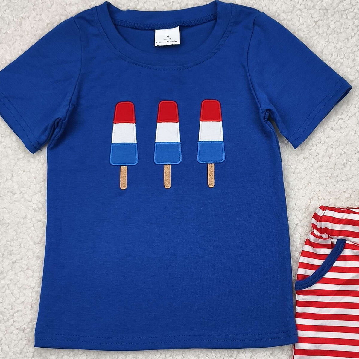 BSSO1250 RTS NO MOQ Baby Boys Summer Boys Outfits Embroidery Baby Boys 4th Of July Popstick Shirts Shorts Clothes Sets