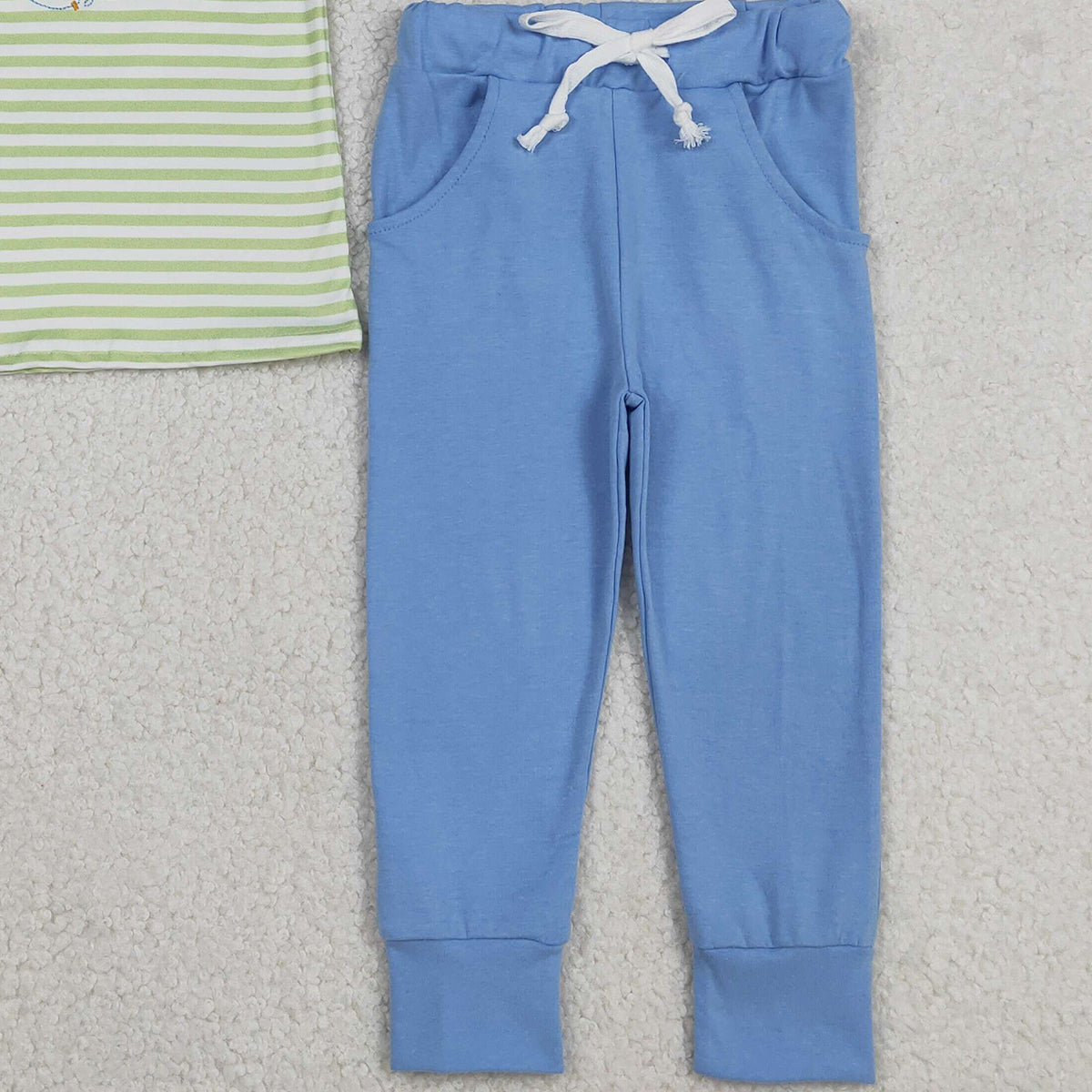 12.4 RTS NO MOQ （In stock）BSPO0612 Embroidery Fishing Baby Boys Stripe Top Pockets Leggings Hunting Clothes Sets