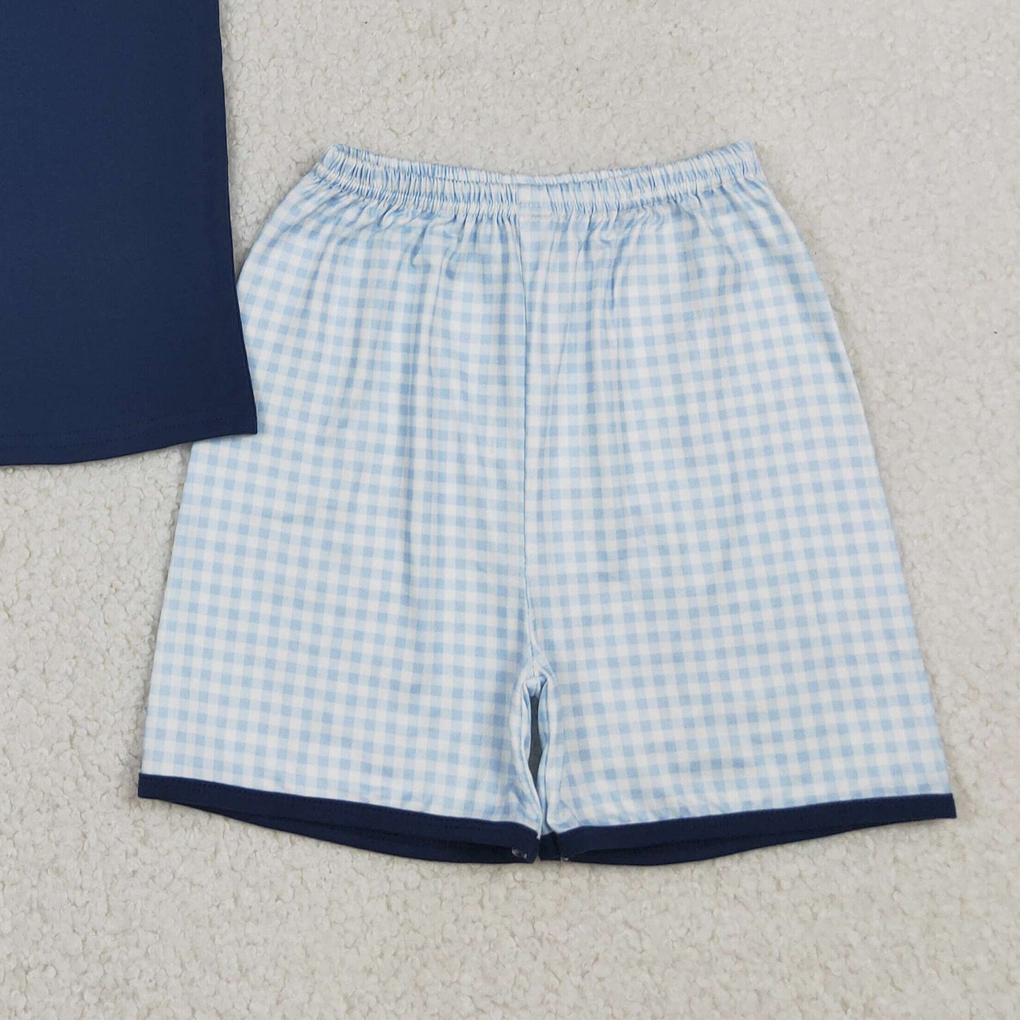 BSSO1938 RTS NO MOQ （In stock）Baby Boys Navy Ducks Top Checked Short Hunting Clothes Sets