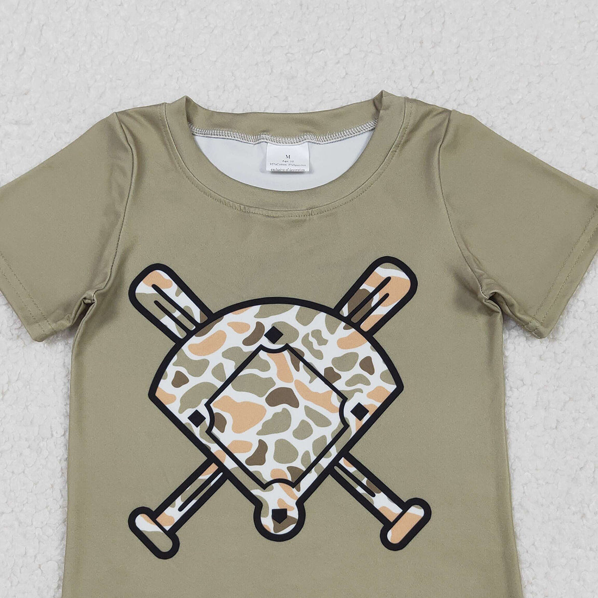 11.19 RTS NO MOQ （In stock）BT1423 Baby Boys Short Sleeve Green Orange Camo Baseballs Team T-shirts Top
