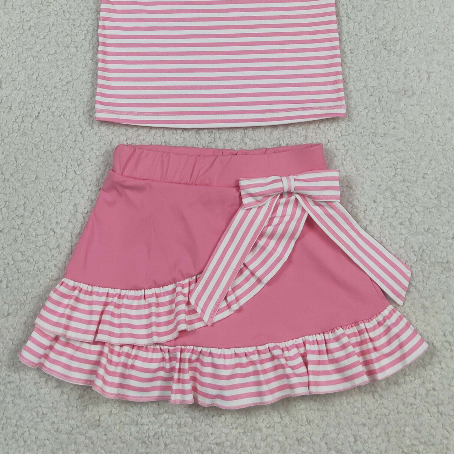 GSD3408 RTS NO MOQ （In stock）Sleeveless pink stripe polo shirt skirt girls active wear set