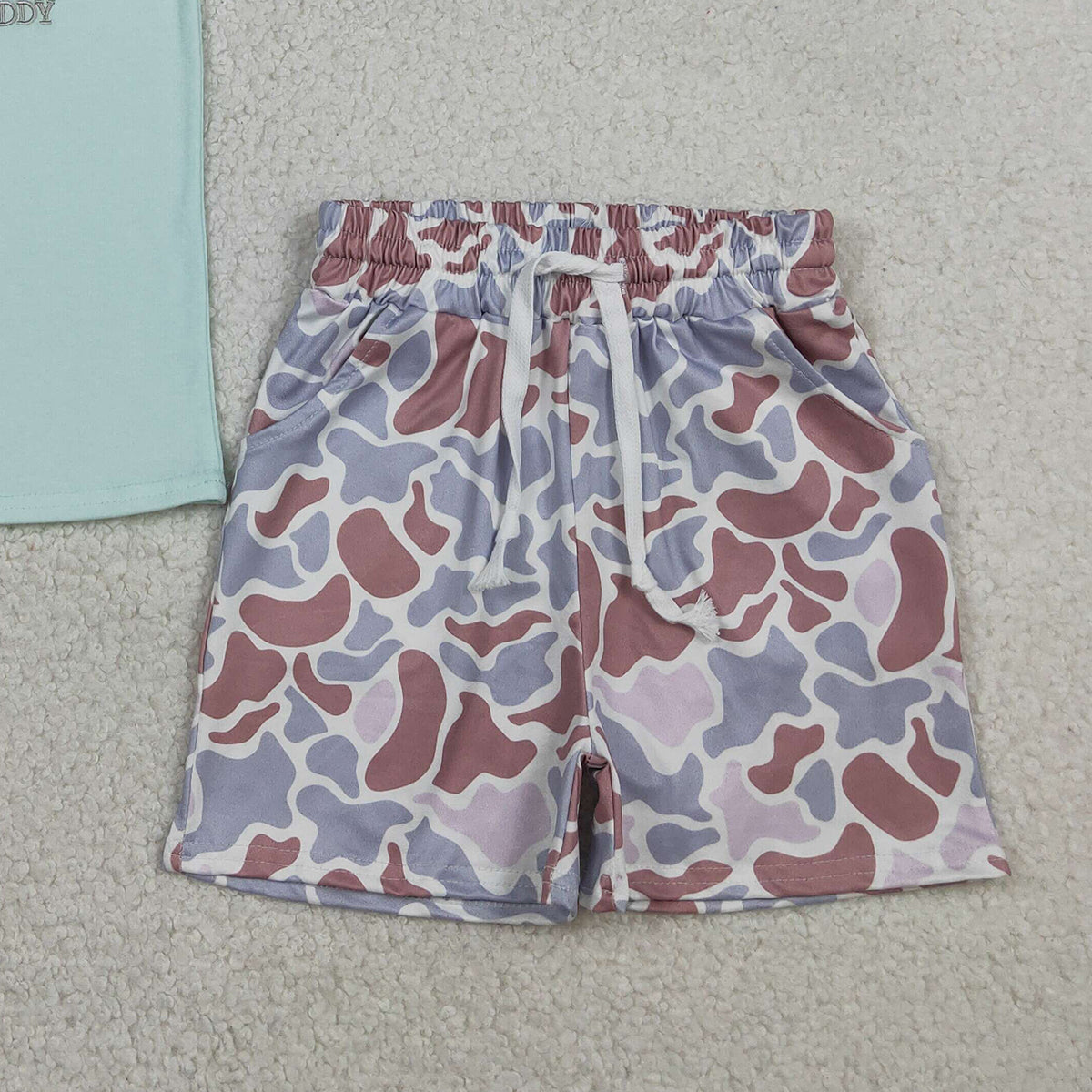 1.21 RTS NO MOQ （In stock）BSSO1710 Embroidery Just Like My Daddy Baby Boys Top Camo Pockets Shorts Clothes Sets