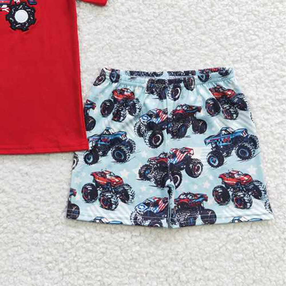 BSSO0185 RTS NO MOQ Baby Boys Summer Boys Outfits Embroidery Baby Boys Tractor Summer Shorts Sets